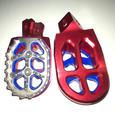 Footpegs- MX Style CNC, RED With Blue Accents to Fit ALL Pūr-Speed Balance Bikes | P99-121